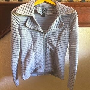 Clara Sunwoo Textured Light Gray Almost Lavender Zipper Sheer Shimmer Jacket